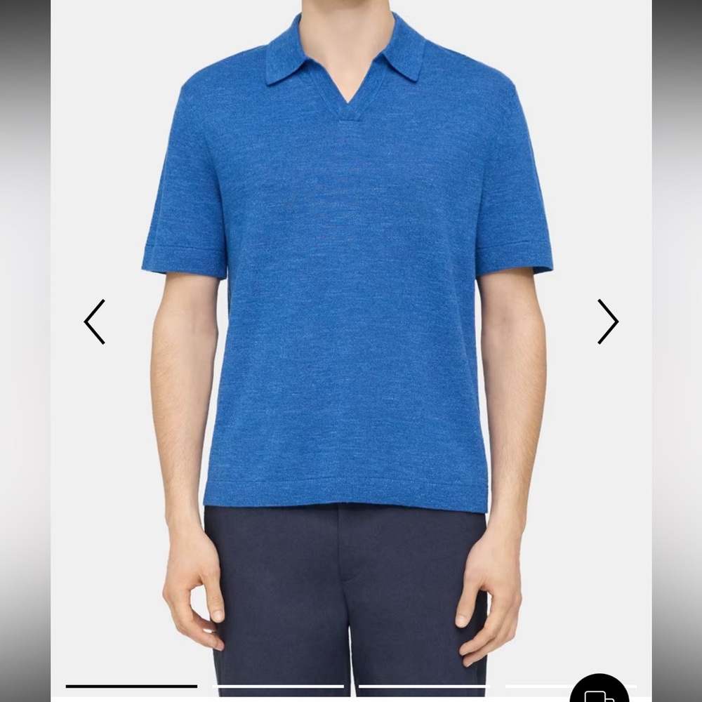 Theory Brenan Men's Blue Polo Shirt Linen- Cotton Blend Size S